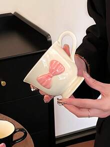 1 件可爱 3D 蝴蝶结陶瓷杯，高美感蝴蝶结咖啡杯，适合女孩和女士，生日/节日礼物