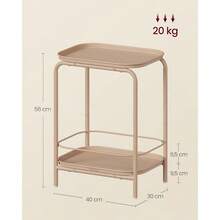 Mesa auxiliar de 2 niveles de metal mesita de noche y centro pequeña con bandeja color marrón camello MLET243K01 ideal para recámara sala oficina y decoración funcional - Marrón Camello - Ver 3