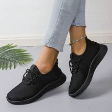 Black Breathable Soft Sole Non-Slip Work Shoes, Mesh Casual Sneakers For Women, Spring/Summer