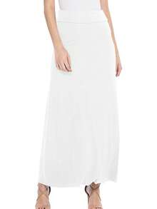 Maxi Length High Waist Foldable Waistband Solid Skirt  Plain  Casual  Elegant  Knitted Fabric        Home  Office  Street  Daily - 白色 - 查看 1