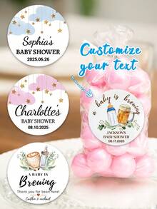 15/35/70 piezas Etiquetas personalizadas para el nacimiento del bebé, pegatinas autoadhesivas personalizadas para decoración de envases de botellas de agua, suministros de etiquetas para botellas de agua del bebé para fiestas de revelación de género, primeros cumpleaños, regreso a la escuela - Multicolor - Ver 1