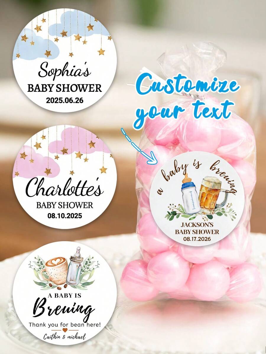 15/35/70 piezas Etiquetas personalizadas para el nacimiento del bebé, pegatinas autoadhesivas personalizadas para decoración de envases de botellas de agua, suministros de etiquetas para botellas de agua del bebé para fiestas de revelación de género, primeros cumpleaños, regreso a la escuela - Multicolor - Ver 1