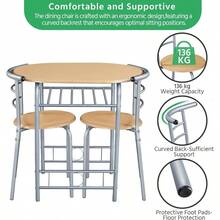 3 Piece Compact Dining Room Set, Dining Table & Chairs Set For 2, Breakfast Bar Table Set With Metal Legs And Built-In Wine Rack For Small Space/Apartments/Kitchen, Natural, 80x53x75.5cm - Natural - View 5