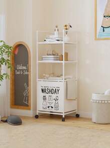 1pc Multi-Tier Storage Laundry Basket Organizer Rack, Bathroom Towel Holder, Removable Rolling Washing Machine Organizer, Mobile Floor Standing Clothes Rack