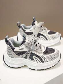 1 Pair Kids' Spring Breathable Mesh Sports Shoes, Girls Lightweight Casual Chunky Sneakers, Boys Anti-Slip Wear-Resistant Running Sneakers,