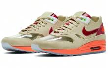 CLOT X Air Max 1 'Kiss Of Death' 2021 Men Sneakers Tan Net Deep-Red Orange-Blaze DD1870-100