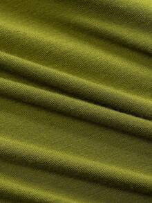 Casual Women's Ruched Two Pieces Outfit Round Neck Sleeveless Top With Split Thigh Skirt Slight Stretch - Green - View 7