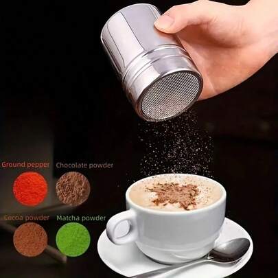 Tamizador de azúcar glass con tapa de acero inoxidable, tamiz de acero inoxidable adecuado para cacao en polvo, canela en polvo y café molido, tamizador de malla fina apto para bicarbonato de sodio, cacao en polvo, maicena, café molido y otros polvos