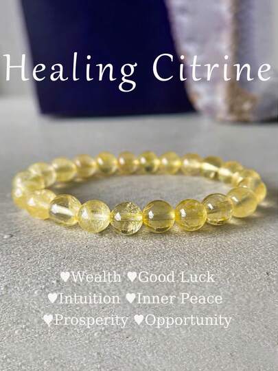 1 pieza Pulsera elástica de cuentas de citrino, pulsera de cristal amarillo para abundancia, suerte, riqueza, regalo de joyería de sanación energética de 6 mm, 8 mm, 10 mm