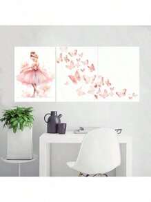 1/6PCS Optional Frame Posters Wall Arts Modern Pink Ballerina Girl Unicorn Butterfly Poster Kids Room Decorative Posters Wall Bedroom Decor ,Wall Art With Frame