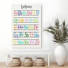 1pc Framed Canvas Poster Alphabet, Colorful Letters, Educational Style Wall Art Canvas Paintings Ideal Gift For Bedroom Living Room Corridor Wall Art Wall Decor Room Decoration - Black - View 4