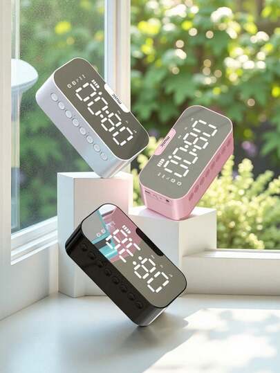 Portable Bluetooth Speaker Clock - Combines Mirror Clock And Dual Alarm Clock Functions, Supports Card Insertion And FM Radio, Equipped With Subwoofer, Long Battery Life, Multifunctional, Enjoy The Perfect Combination Of Music And Time.