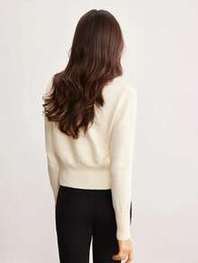 女士优雅休闲针织开衫，时尚通勤开衫，前襟纽扣设计，纯色简约百搭针织开衫，复古风，返校季，女士街头服饰，新年，情人节