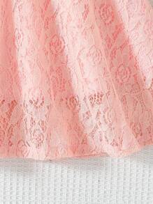 coviviky Vestido de encaje dulce para niñas jóvenes con mangas tipo gorra, cuello redondo, unicolor con cinturón, elegante para fiestas, bodas, verano