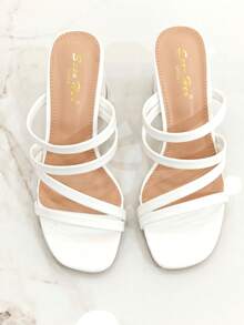 Revreal Strappy Block Heels With Square Toe Design Summer Bohemian - White - View 2