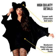 Morph Costumes Cozy Bat Costume For Women - Adult Fancy Dress Halloween Outfit With Wings, Hood, And Ears - Perfect For Spooky Celebrations