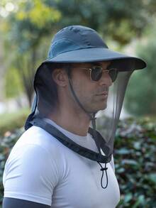 户外钓鱼帽网眼面罩遮阳帽男士透气网眼男士太阳帽夏季帽子，适合徒步、钓鱼等夏季户外活动