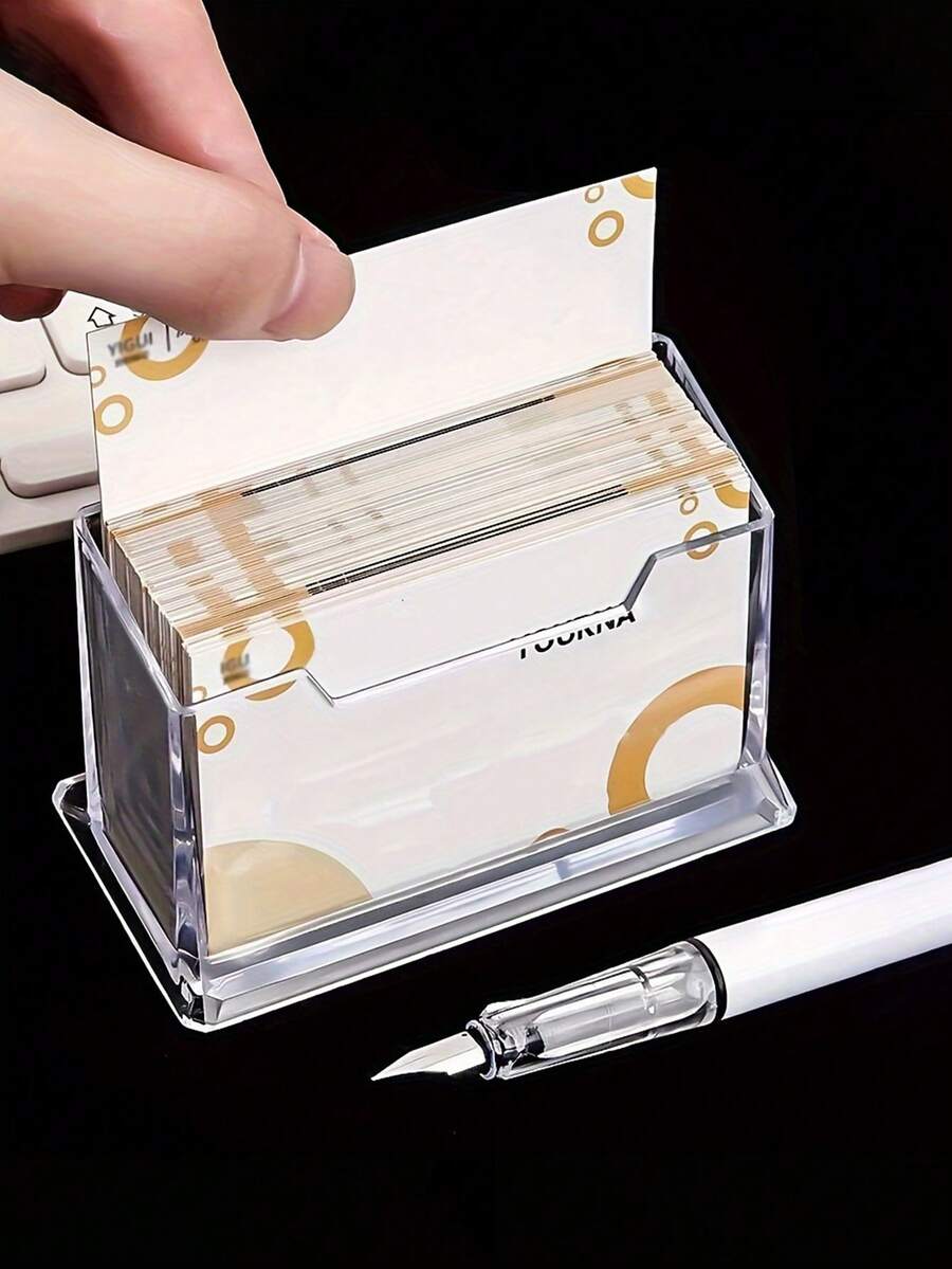 1pc Transparent Acrylic Business Card Holder - Fashionable Clear Display Box For Organizing Business Cards - Suitable For Office Supplies, Event Decorations, Etc. Modern Card Holder, Plastic Material, Card Storage Box, Card Case - Multicolor - View 1