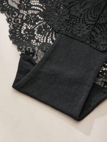 3件大码对比色蕾丝透视性感丁字裤 - 黑色 - 查看 4