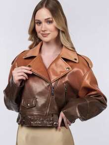 新款女士渐变色短款机车皮夹克，街头潮流设计