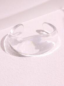 1pc New Clear Resin Asymmetrical Wide Vintage Bracelet, Unique Geometric Jewelry Gift For Women