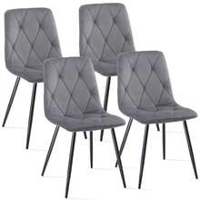 4er-Set Samt Esszimmerstühle Wohnzimmerstuhl mit Rückenlehne Sessel Scandinavian Vintage Gitter-Design Esstischstuhl aus Samt mit Metallbeine (4, grau) - Grau - Übersicht 1