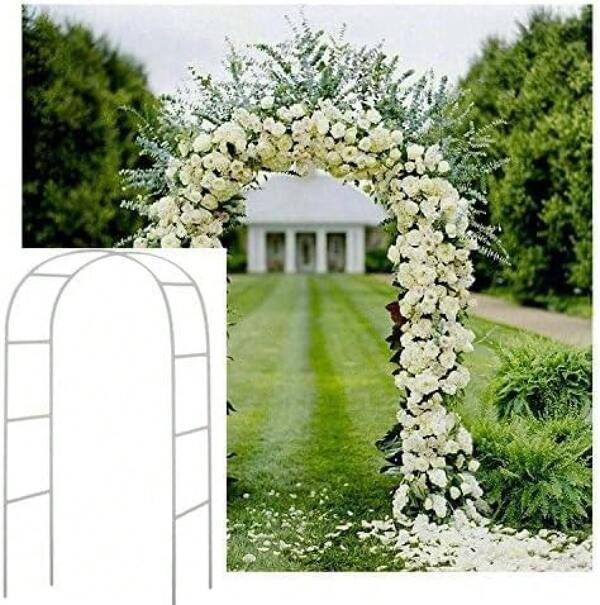 Pérgola de jardín de metal con forma de arco para plantas trepadoras, ideal para bodas, festivales y fiestas. Arco de calabaza, montaje gratuito en 2 tamaños. Arco exterior de 2,3 m, color blanco y negro.