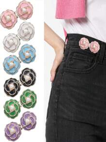 3 jeux de Superfect Camélia Resserrant de taille de pantalon, boutons fleurs, épingles et boucles ajustables sans couture, clips de pantalon détachables pour jupes et jeans