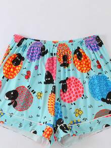 3pcs/Set Women Sleepwear, Cartoon Dog Print Short Sleeve Top, Short Pants And Long Pants, Collared Button Front Tee, Comfortable Loose Fit, Suitable For All Seasons, Homewear