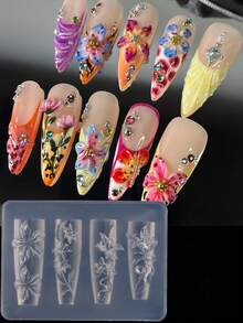 Molde de tallado de uñas con relieve tridimensional de flores de lirio, diseño de patrón de pétalos de flores de hibisco y mariposa, herramienta de desmoldeo para manualidades de arte de uñas, suministros de manicura - transparente - Ver 5