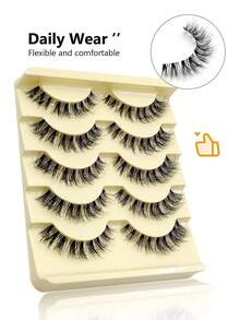 Asiteo 5 Pairs Cartoon Style Natural Fluffy & Lengthening Faux Mink Eyelashes - Transparent Band, Strip Lashes, Enhance Eye Makeup - 自然纖長款 - 查看 6