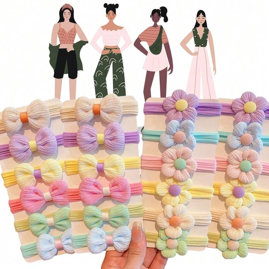 6pcs/12pcs Bohemian Style Fabric Headbands With Floral & Bowknot Details, Multicolor Cute Casual Headwear For Women - Perfect For Gifts And Photography Props (No Card Included)