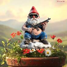 [2D Flat] 1pc Gnome With Gun Acrylic Yard Sign - 6.29" X 11.8" Outdoor Decorative Garden Stake, Perfect Father'S Day Gift For Family And Friends, No Battery Needed, Floor-Mounted Art Deco Style, Outdoor Decoration | Whimsical Garden Decor | Durable Plastic Sign, Yard Decor - Multicolor - View 2