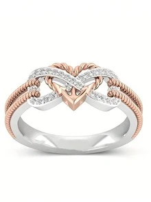 1 件时尚甜美十字交叉心形设计简约韩式蝴蝶小戒指，非常适合女性