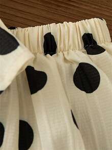 2 件套女婴夏季波尔卡圆点蝴蝶结背心和短裤，可爱休闲度假装 - 黑色 - 查看 7