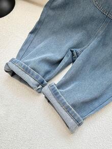 Toddler/Kids Denim Bib Overalls, Boys/Girls Casual Suspender Pants With Pockets, Simple Korean Style For Spring/Autumn