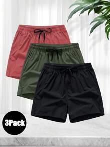 3pcs Men's Sport Shorts Set, Summer,Father Day Gift, Thin Ice Silk Quick-Dry Shorts, Fashionable Casual Running Fitness Beach Shorts