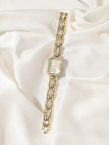 1pc New Arrivals Square Dial Women Watch, Elegant Fashionable Style With Roman Numerals And Rhinestone, Suitable For Party,Holiday,Birthday,The Best Gift Watch For Ladies