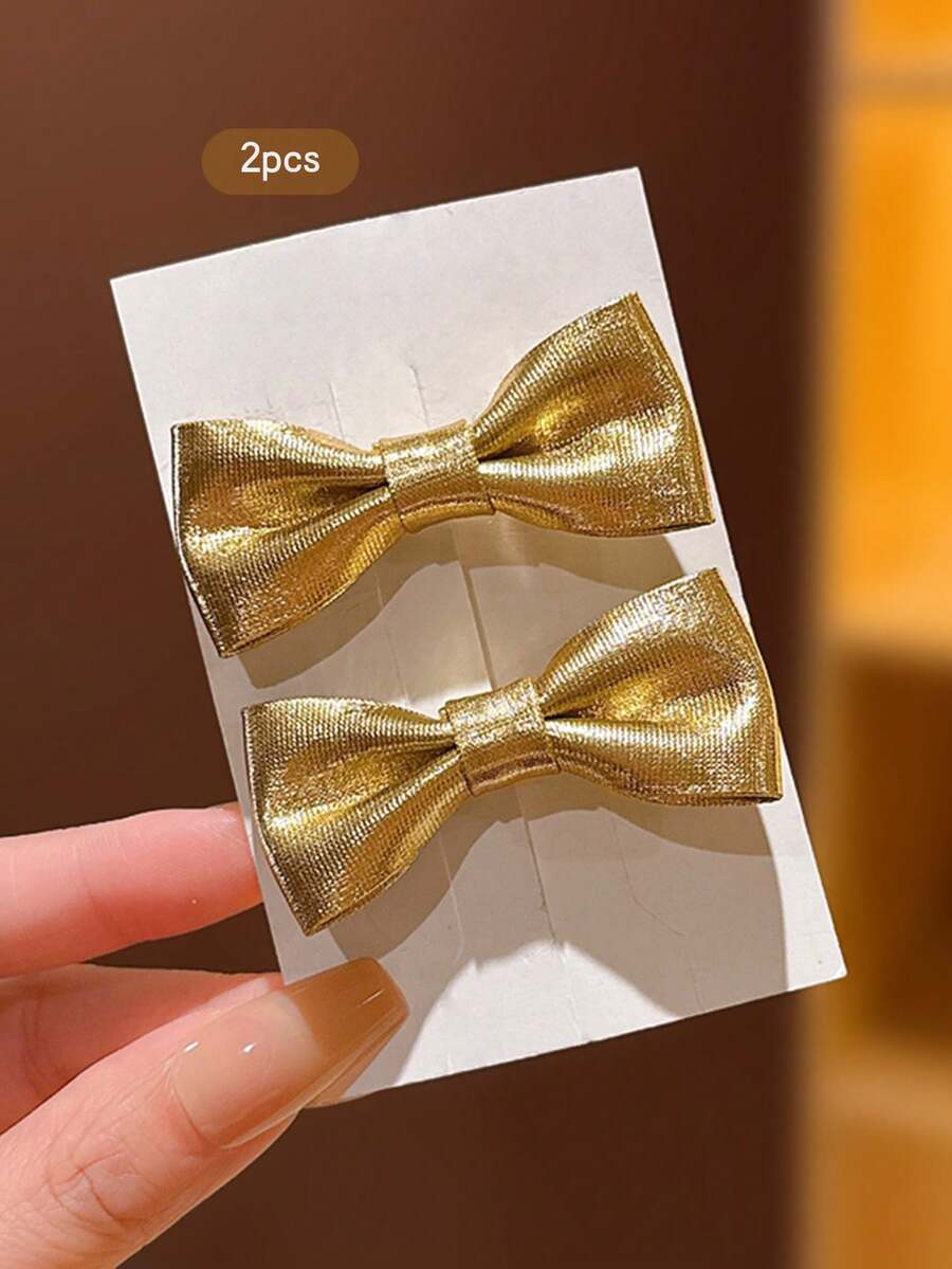 2 件小号金色蝴蝶结发夹，可爱款式适合日常使用 - 金色 - 查看 1