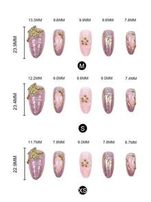 可爱 Y2K 芭蕾甜美风格 10 件短杏仁形纯手工 3D 树脂水钻蝴蝶结和星星设计按压式指甲贴，适合日常、约会、下午茶、外出按压式指甲美甲用品 - 彩色 - 查看 9