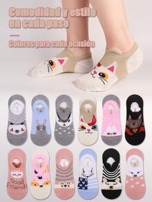 Pantis Invisibles Para Mujeres Con Pequeñas Orejas Y Diseño De Dibujos Animados, Calcetines Adorables Para Chicas - Multicolor - Ver 1