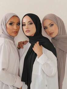 1pc Elegant Solid Color Scarf, All Season - Mercerized Cotton Headscarf - View 4