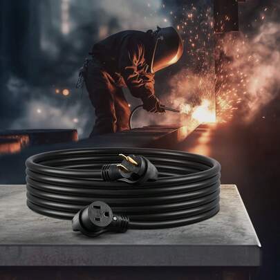 50-Amp Generator Extension Cord, 25 Foot, 250 Volts 12500 Watts Heavy Duty Power Cable, NEMA 6-50R NEMA 6-50P SWT 6AWG Flexible Welder Extension Cord, With Storage Bag, For Generators, ETL Listed