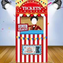 Carnival Circus Theme Party Decoration, Carnival Photo Door Banner Box Office Background Props, Large Photo Door Banner Door Hanging For Carnival Decoration Supplies