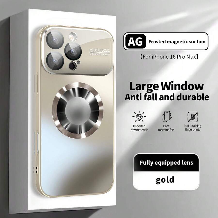Funda de teléfono de carga inalámbrica magnética de metal de titanio mate de lujo compatible con Apple 16, 15, 14, 13, 12 Pro Max Plus 11, con gran ventana de vidrio, protección de la lente de la cámara, a prueba de golpes, resistente al agua y a los arañazos