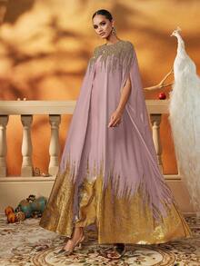 AmazingHoney Váy dạ hội màu hồng và vàng thanh lịch, được làm thủ công với nhiều chi tiết trang trí, váy dạ hội dài chấm đất dành cho nữ để dự tiệc vũ hội, tiệc tối và đám cưới, váy dạ hội dành cho nữ, váy Ả Rập dành cho nữ, váy Abaya, váy Kaftan - Bụi hồng - Xem 4