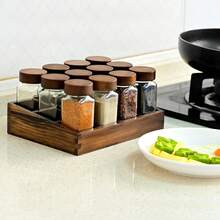 SAEIV Elegant Acacia Wood Tray Spice Rack With Glass, Wooden Spice Rack + 12 120ml Square Spice Jars, Spice Labels, Natural Spice Organizer, Spice Rack With Glass, Spice Organizer - 12 Acacia Wood Trays - View 6