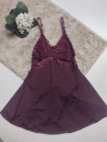 Sexy Lace Nightdress Backless Nightwear - 酒紅色 - 查看 5
