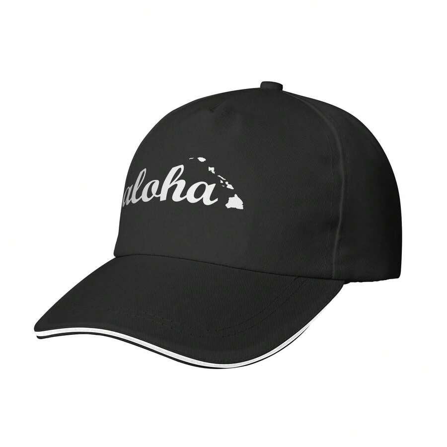 Aloha Hawaiian Islands Baseball Cap Adjustable Unisex Hat For Men Women Fashionable Sun Hat Breathable For Casual Outdoor Street Daily Wear - Black - View 1