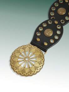 Hershine 1 pezzo Cintura stile western vintage cowboy/cowgirl, stile bohémien country, cintura in pelle western, accessorio di moda, fibbia a fiore traforata, cintura ovale con patchwork, decorazione in bronzo, cintura boho - nero - Visualizzare 5